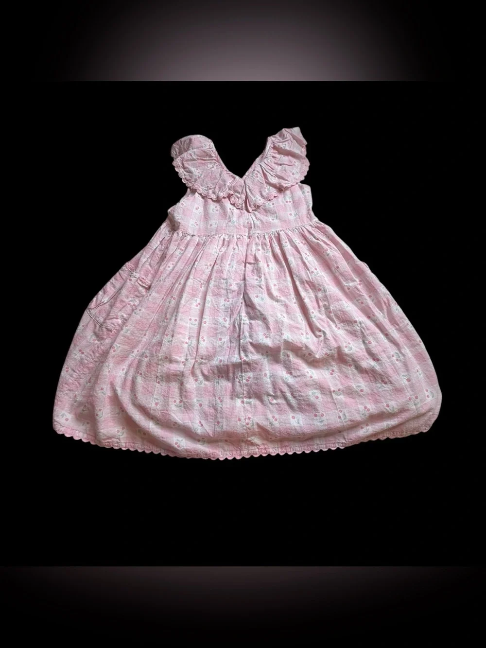 Catherine Malandrino Kids Pink Gingham Cherry Sundress Ruffle Size 8